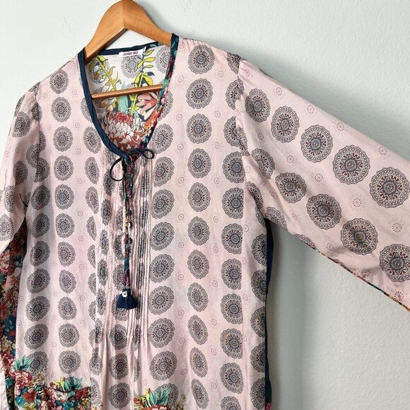 Johnny Was Silk Pintuck Tunic Blouse Maximalist Colorful Feminine Size XS - Picture 2 of 9